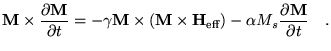 $\displaystyle \textbf{M}\times\frac{\partial \textbf{M}}{\partial t}=-\gamma\te...
...textbf{H}_{\text{eff}})-\alpha M_s\frac{\partial \textbf{M}}{\partial t} \quad.$